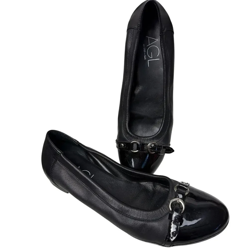 AGL Monika Ballet Flats Black Size 38.5 Italian Leather Quiet Luxury Minimalist